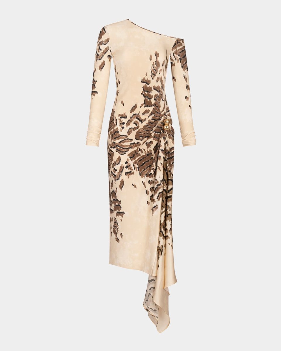 Tahia Asymmetric Drape One-Shoulder Midi Dress